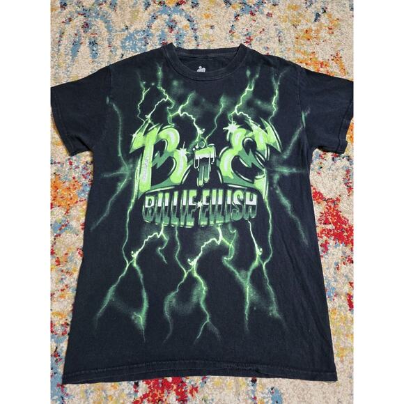 Billie Eilish Black Green Lightning Graphic T-Shirt Size Small Concert Tee Music - Picture 1 of 5
